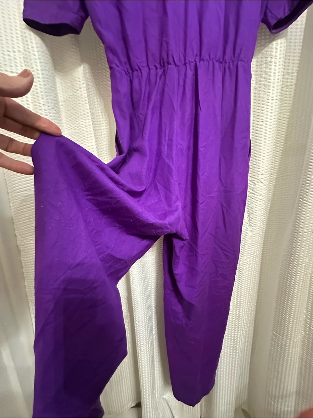 Vintage Tailored Short-Sleeve Purple Jumpsuit with Shawl Collar